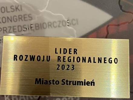 statuetka "Lider Rozwoju Regionalnego 2023 Miasto Strumień
