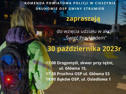 Plakat - akcja "ŚWIEĆ PRZYKŁADEM" 30 października: Drogomyśl, Pruchna, Bąków