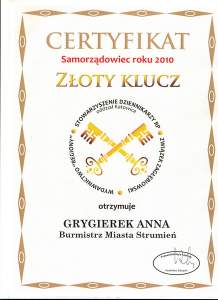 Certyfikat Złoty Klucz 2010