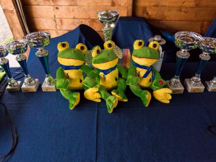 Puchary i maskotki żaby dla zwycięzców konkursu