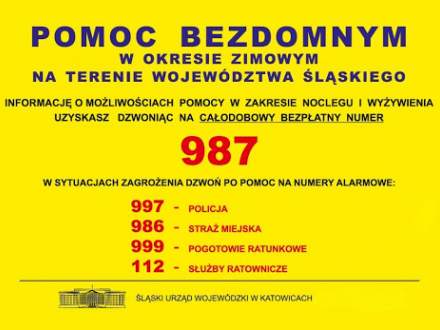 Plakat Pomoc Bezdomnym w okresie zimowym na terenie województwa śląskiego