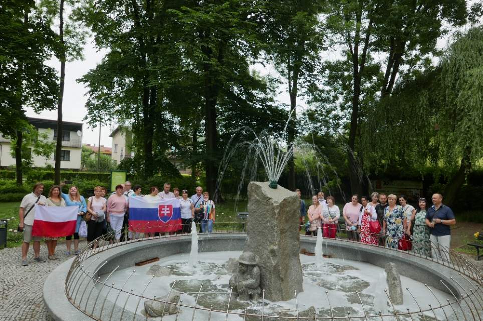 Wizyta przedstawicieli Gminy Rabča - Park Miejski w Strumieniu - fontanna solankowa