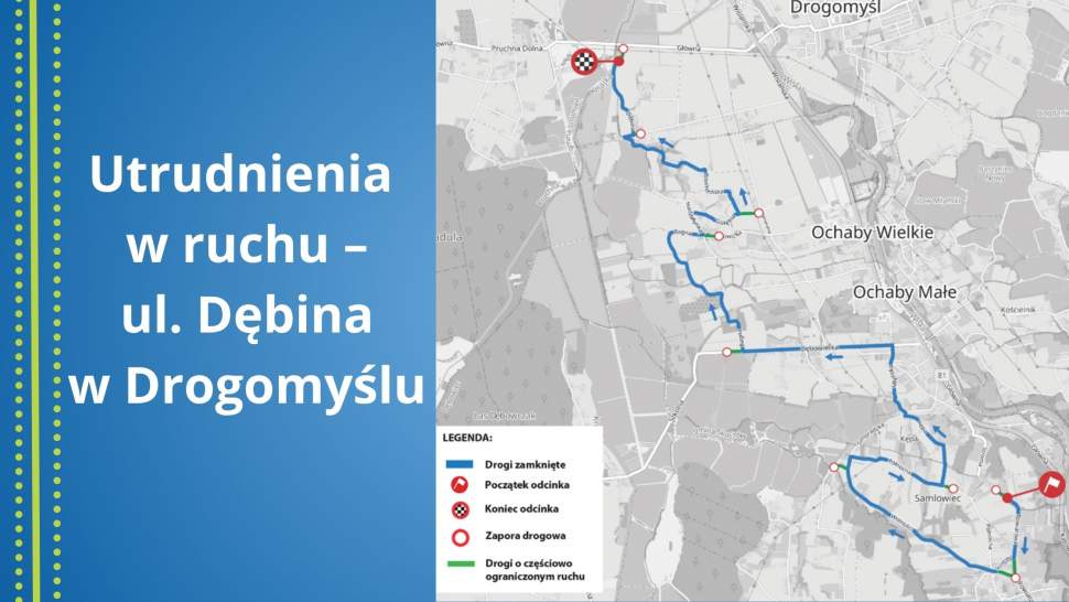 Grafika-Utrudnienia w ruchu – ul. Dębina w Drogomyślu