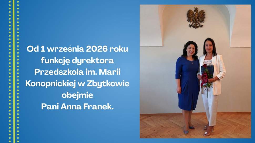 Burmistrz Anna Grygierek i Pani Anna Franek - wręczenie aktu powierzenia stanowiska dyrektora